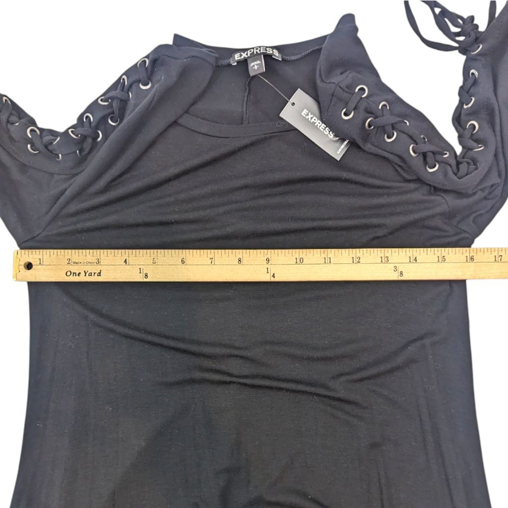 Express Long Sleeve Knit Dress NEW Women's Small Black Corset Tie Arm - Picture 7 of 10